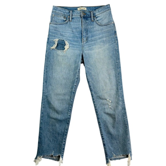 Madewell Womens Classic Straight Leg Jeans Size 28 Distressed Frayed Hem Denim - Picture 2 of 12